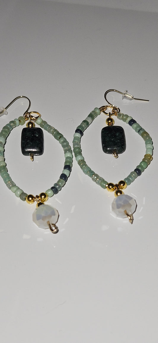 African turquoise beads and crystal earrings