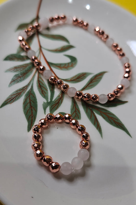 Rose Gold and Rose Quartz Bacelet set